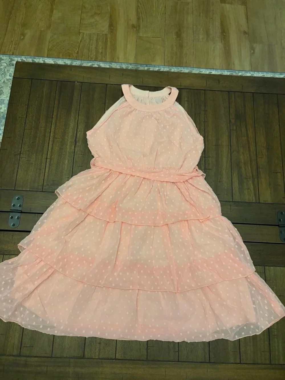 Girls' Pink Tiered Halter Dress with Waist Bow
